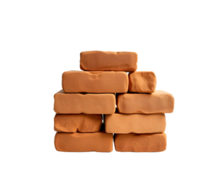 Stack of orange clay bricks isolated on transparent background