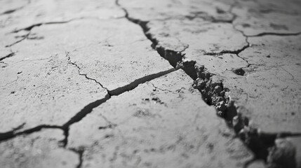 Fototapeta premium Cracked dry ground with intricate patterns, showcasing the effects of drought and environmental changes.