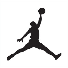 Basketball player performing a slam dunk silhouette

