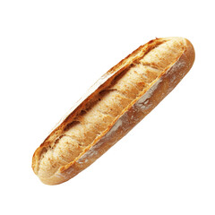 A Baguette bread with falling crumbs isolated on png