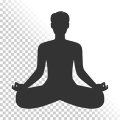 Meditating man silhouette on transparent background. Male sitting in lotus position. Man doing yoga. Vector illustration