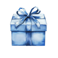 watercolor Beautiful blue gift box, Isolated on Transparent Background