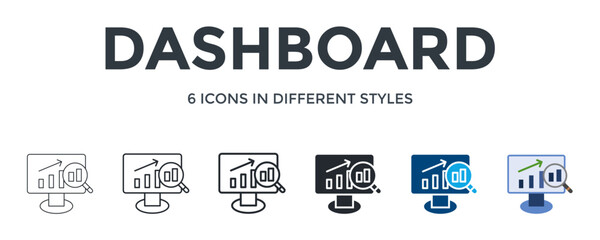 Fototapeta premium Dashboard Icon In Different Style Vector Illustration. Designed In Thin Line, Regular Line, Bold Line, Glyph, Color Fill, And Flat Style Can Be Used For Web