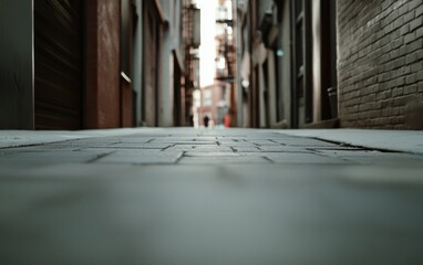 Low Angle View Of Empty Alleyway With Brick Walls