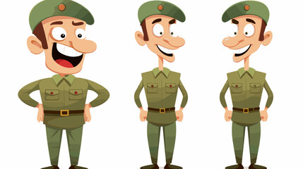 Naklejka premium Three cartoon soldiers in green uniforms standing confidently