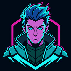 Cyberpunk Man Anime Character Vector – Neon Glow T-Shirt Design