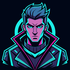 Cyberpunk Man Anime Character Vector – Neon Glow T-Shirt Design
