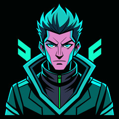 Cyberpunk Man Anime Character Vector – Neon Glow T-Shirt Design