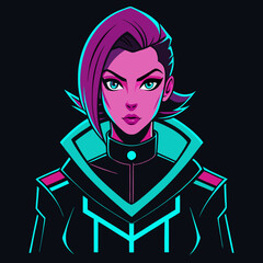 Cyberpunk Woman Anime Character Vector – Neon Glow T-Shirt Design