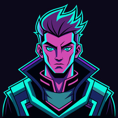 Cyberpunk Man Anime Character Vector – Neon Glow T-Shirt Design