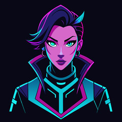 Cyberpunk Woman Anime Character Vector – Neon Glow T-Shirt Design