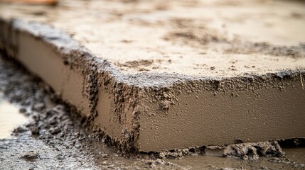 Close-up of freshly poured concrete, showcasing its smooth texture and wet surface, ideal for construction projects.