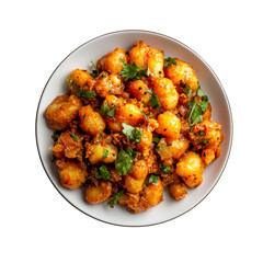 Aloo Gobi Indian on white Plate isolated png.