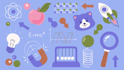 Colorful physics and science symbols illustration