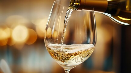 Pouring Sparkling White Wine Into Glass