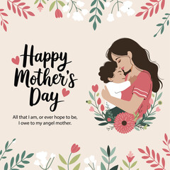 Happy Mother's day illustrations of mother, and child card poster banner for social media post