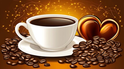 Obraz premium Coffee cup with beans and heart for a cafe menu