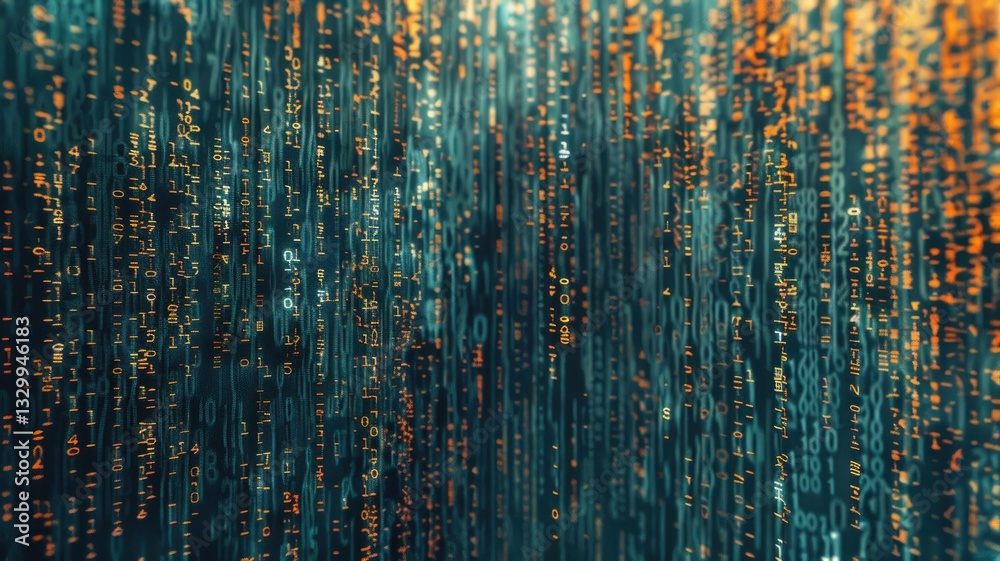 Poster this dark blue tech background features cascading code elements, creating a futuristic digital aesth
