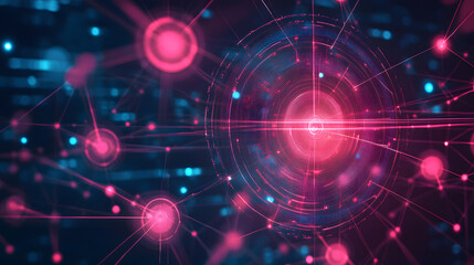 Obraz premium Abstract Network Connection Pink and Blue Digital Data Flow