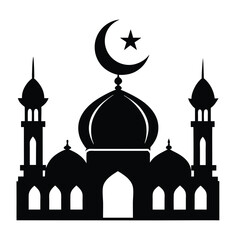 Islamic Mosque at Night with Moon and Stars Silhouette
