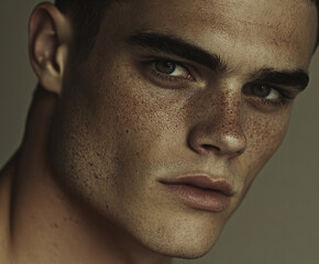 Fototapeta premium Man portrait close up, handsome male portrait close up