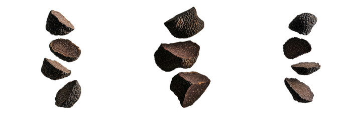 Falling chocolate rocks aerial view of gourmet culinary delight on transparent background