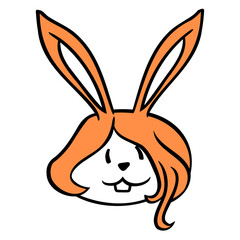 Bunny Girl Pretty Woman Bunny Cute Small Face Head Design Lover Art Vector Illustration Card T-Shirt Poster Sticker Graphic Print Decorative Drawing Isolated Logo Decoration Symbol Creative Cool Style