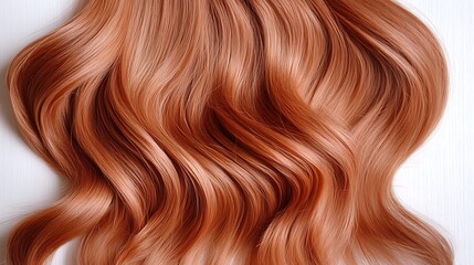 Fototapeta premium Wavy auburn hair, close up, white backdrop, beauty, salon