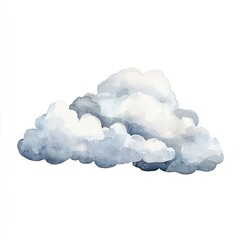 A soft watercolor depiction of a fluffy cloud, showcasing gentle shades of gray and white against a plain background, watercolor style.