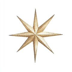 A golden, eight-pointed star with a glittering finish, symbolizing guidance, navigation, and inspiration.