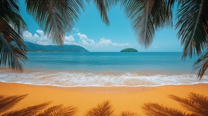 Tropical Beach with Palm Framed View