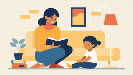 Happy Mother's Day: A heartwarming illustration of a loving mother reading a bedtime story to her adorable toddler, creating a joyful and cherished moment. Perfect for cards,      