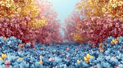 Dreamy autumn path, pastel flowers