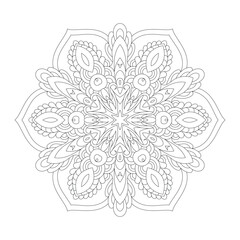 Vector Black and White Mandala Pattern. Intricate Spiritual Lace Tattoo with Islamic, Arabic, Indian, and Ottoman Influences. Zentangle inspired image to color.