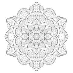 Vector Black and White Mandala Pattern. Intricate Spiritual Lace Tattoo with Islamic, Arabic, Indian, and Ottoman Influences. Zentangle inspired image to color.