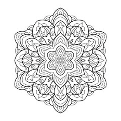 Vector Black and White Mandala Pattern. Intricate Spiritual Lace Tattoo with Islamic, Arabic, Indian, and Ottoman Influences. Zentangle inspired image to color.