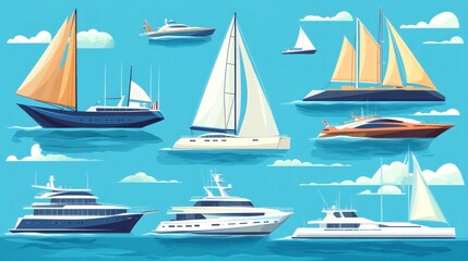 Colorful Illustration of Various Boats