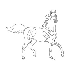 One line drawing Running Horse print, poster, logo template. Horse continuous line vector drawing