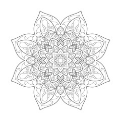 Vector Black and White Mandala Pattern. Intricate Spiritual Lace Tattoo with Islamic, Arabic, Indian, and Ottoman Influences. Zentangle inspired image to color.