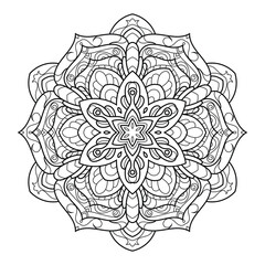 Vector Black and White Mandala Pattern. Intricate Spiritual Lace Tattoo with Islamic, Arabic, Indian, and Ottoman Influences. Zentangle inspired image to color.