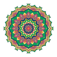 Naklejka premium Colorful zentangle mandala. Vibrant Spiritual background with Moroccan, Islamic, Arabic, Indian, and Ottoman Influences. 