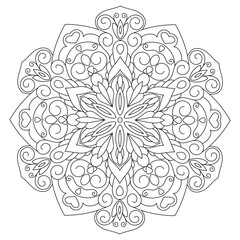 Vector Black and White Mandala Pattern. Intricate Spiritual Lace Tattoo with Islamic, Arabic, Indian, and Ottoman Influences. Zentangle inspired image to color.