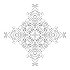 Vector Black and White Mandala Pattern. Intricate Spiritual Lace Tattoo with Islamic, Arabic, Indian, and Ottoman Influences. Zentangle inspired image to color.