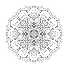 Vector Black and White Mandala Pattern. Intricate Spiritual Lace Tattoo with Islamic, Arabic, Indian, and Ottoman Influences. Zentangle inspired image to color.