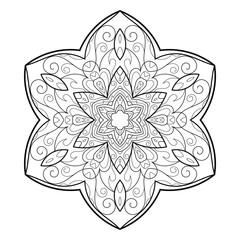 Vector Black and White Mandala Pattern. Intricate Spiritual Lace Tattoo with Islamic, Arabic, Indian, and Ottoman Influences. Zentangle inspired image to color.