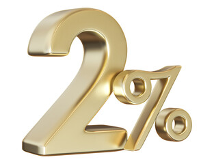 2 Percent Off Sale Golden Number Discount 3D Render