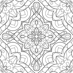 Vector Black and White Mandala Pattern. Vibrant Spiritual Lace Tattoo with Islamic, Arabic, Indian, and Ottoman Influences. Zentangle inspired image to color.
