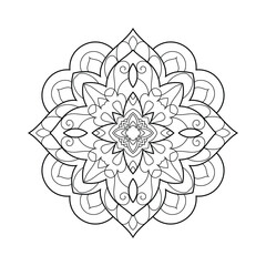 Vector Black and White Mandala Pattern. Intricate Spiritual Lace Tattoo with Islamic, Arabic, Indian, and Ottoman Influences. Zentangle inspired image to color.
