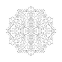 Black and White Intricate Zentangle Mandala Coloring Page – Detailed Hand-Drawn Pattern for Relaxation, Mindfulness, and Stress Relief