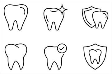 Dental related icons, thin vector icon set, black and white kit.